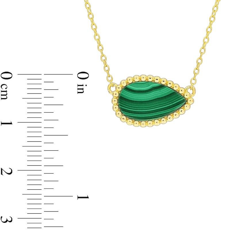 Pear-Shaped Malachite Beaded Frame Sideways Necklace in Sterling Silver with 18K Gold Plate - 17"