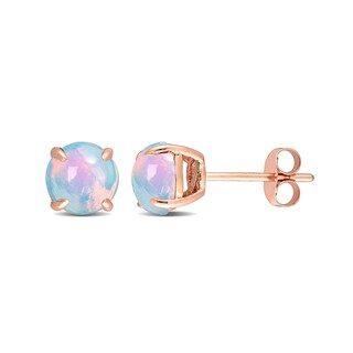 6.0mm Blue Opal Solitaire Stud Earrings in 10K Rose Gold