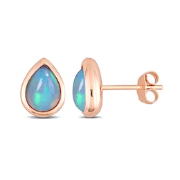 Pear-Shaped Blue Opal Bezel-Set Solitaire Stud Earrings in 10K Rose Gold