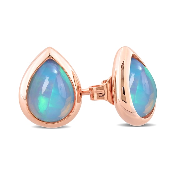 Pear-Shaped Blue Opal Bezel-Set Solitaire Stud Earrings in 10K Rose Gold