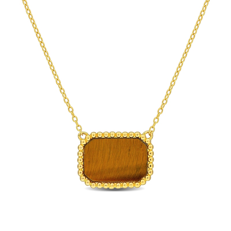 Octagon Tiger's Eye Beaded Frame Sideways Necklace in Sterling Silver with 18K Gold Plate - 17"|Peoples Jewellers