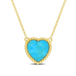 11.0mm Heart-Shaped Lab-Created Turquoise Beaded Frame Necklace in Sterling Silver with 18K Gold Plate - 17&quot;