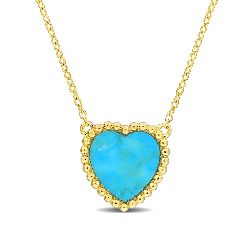 11.0mm Heart-Shaped Lab-Created Turquoise Beaded Frame Necklace in Sterling Silver with 18K Gold Plate - 17"|Peoples Jewellers