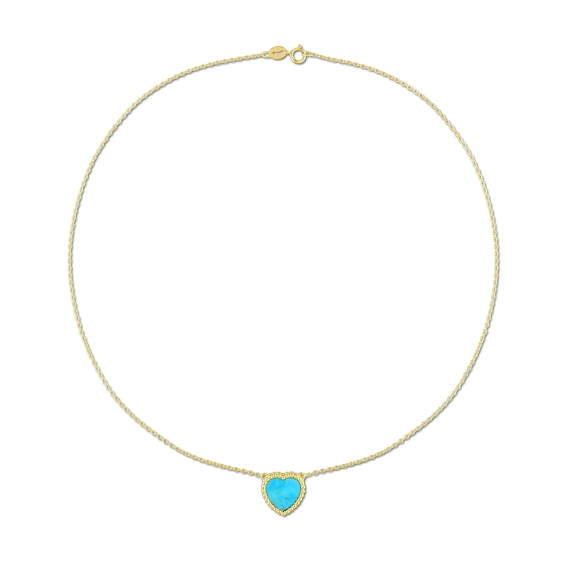 11.0mm Heart-Shaped Lab-Created Turquoise Beaded Frame Necklace in Sterling Silver with 18K Gold Plate - 17"