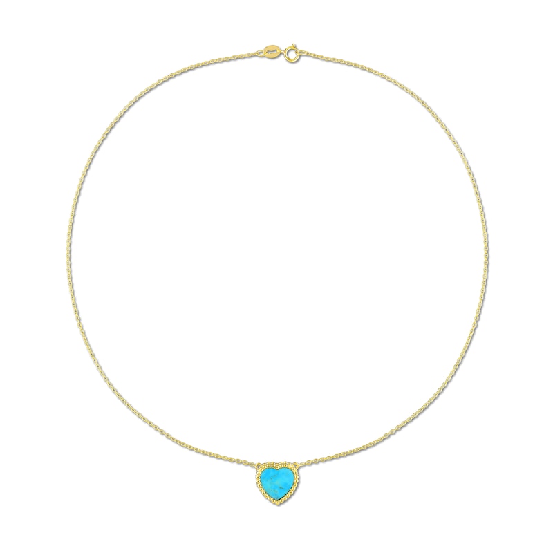 11.0mm Heart-Shaped Lab-Created Turquoise Beaded Frame Necklace in Sterling Silver with 18K Gold Plate - 17"