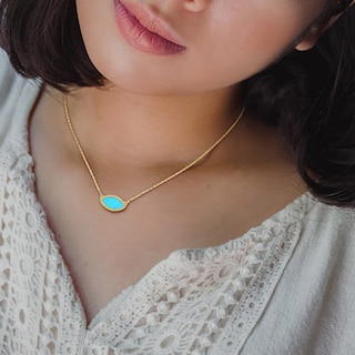 Marquise Lab-Created Turquoise Beaded Frame Sideways Necklace in Sterling Silver with 18K Gold Plate - 17"