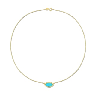 Marquise Lab-Created Turquoise Beaded Frame Sideways Necklace in Sterling Silver with 18K Gold Plate - 17"