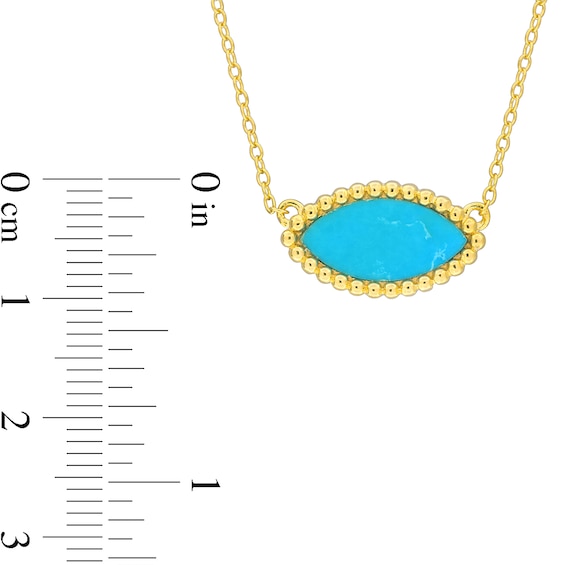 Marquise Lab-Created Turquoise Beaded Frame Sideways Necklace in Sterling Silver with 18K Gold Plate - 17"