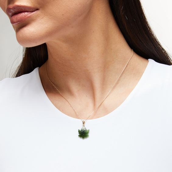 Jade Maple Leaf Pendant in 14K Gold