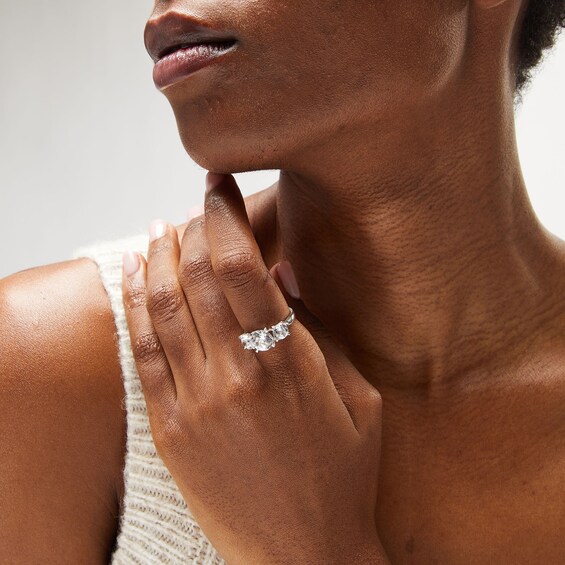 White Lab-Created Sapphire Three Stone Ring in Sterling Silver