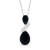 Thumbnail Image 1 of Pear-Shaped Black Onyx and White Lab-Created Sapphire Double Teardrop Pendant in Sterling Silver