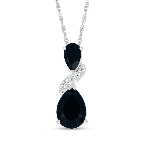 Pear-Shaped Black Onyx and White Lab-Created Sapphire Double Teardrop Pendant in Sterling Silver