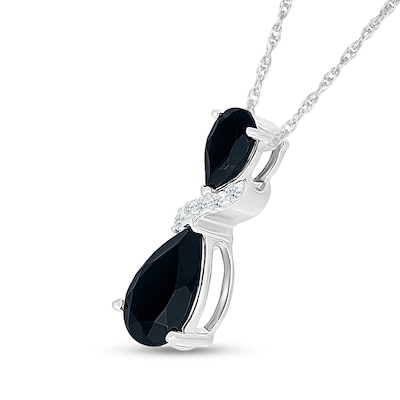 Pear-Shaped Black Onyx and White Lab-Created Sapphire Double Teardrop Pendant in Sterling Silver