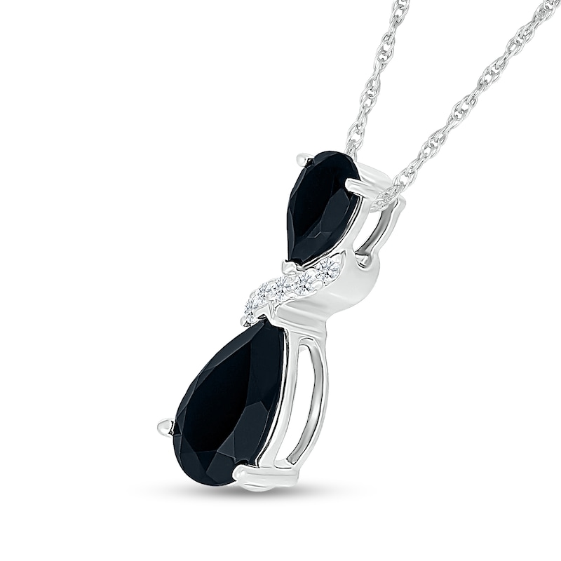 Main Image 2 of Pear-Shaped Black Onyx and White Lab-Created Sapphire Double Teardrop Pendant in Sterling Silver