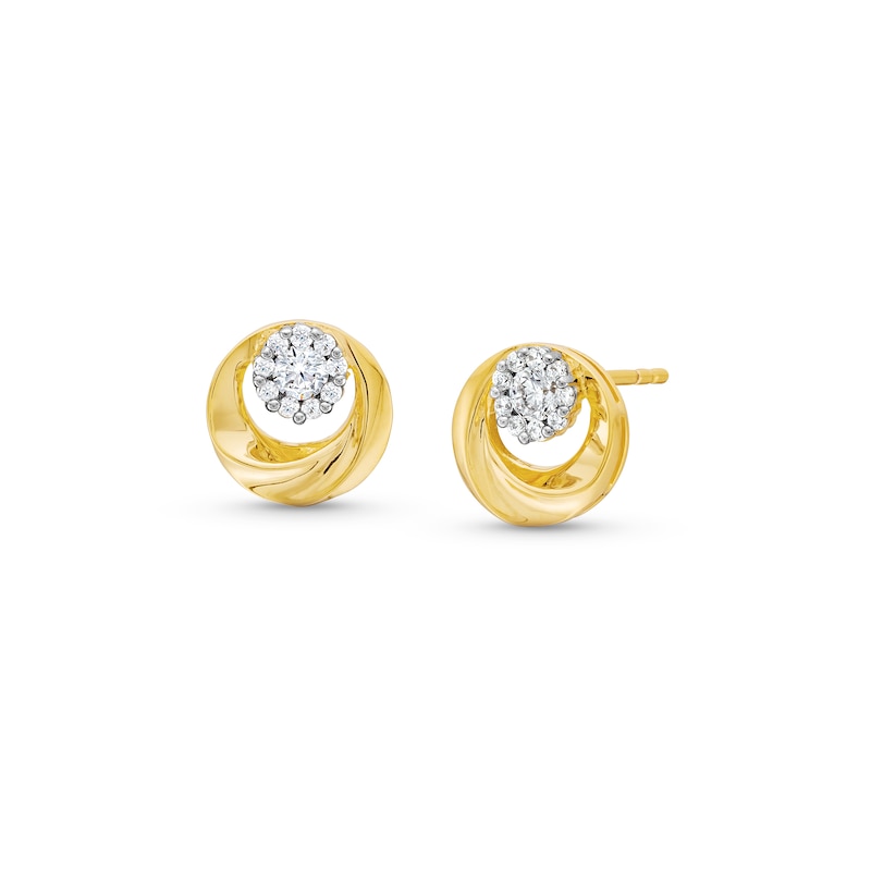 0.30 CT. T.W. Multi-Diamond Swirl Circle Stud Earrings in 10K Gold|Peoples Jewellers