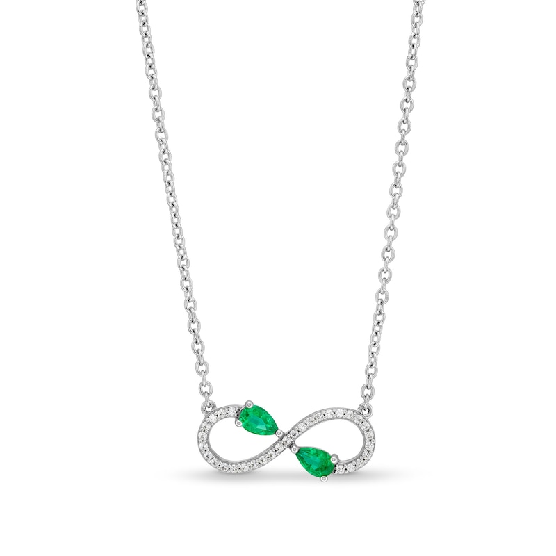 Pear-Shaped Lab-Created Emerald and White Lab-Created Sapphire Infinity Necklace in Sterling Silver