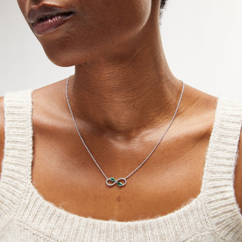Pear-Shaped Lab-Created Emerald and White Lab-Created Sapphire Infinity Necklace in Sterling Silver|Peoples Jewellers