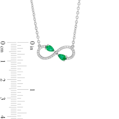 Pear-Shaped Lab-Created Emerald and White Lab-Created Sapphire Infinity Necklace in Sterling Silver