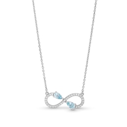 Pear-Shaped Aquamarine and White Lab-Created Sapphire Infinity Necklace in Sterling Silver