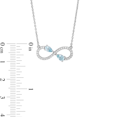 Pear-Shaped Aquamarine and White Lab-Created Sapphire Infinity Necklace in Sterling Silver