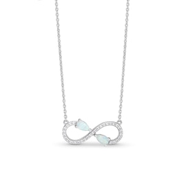 Pear-Shaped Lab-Created Opal and White Lab-Created Sapphire Infinity Necklace in Sterling Silver