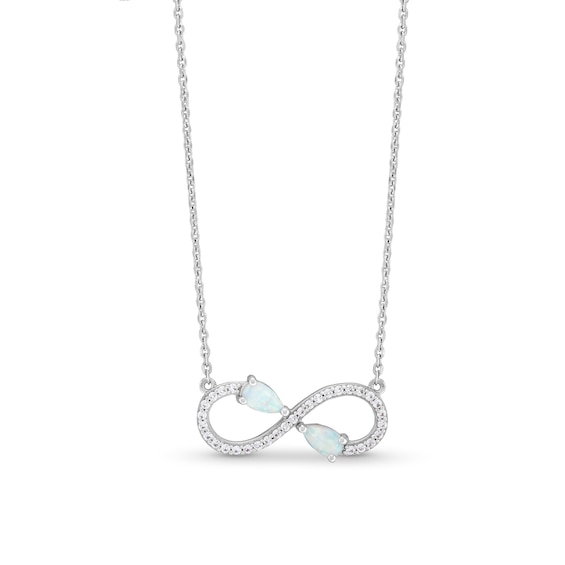 Pear-Shaped Lab-Created Opal and White Lab-Created Sapphire Infinity Necklace in Sterling Silver