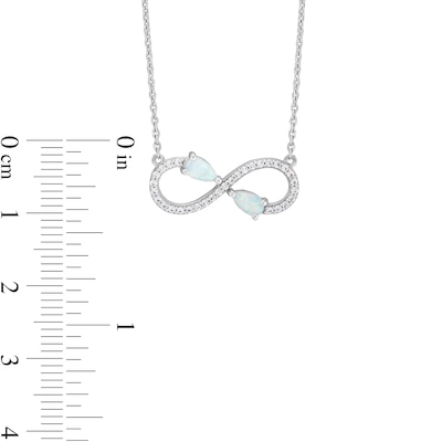 Pear-Shaped Lab-Created Opal and White Lab-Created Sapphire Infinity Necklace in Sterling Silver