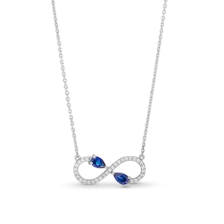 Pear-Shaped Blue and White Lab-Created Sapphire Infinity Necklace in Sterling Silver