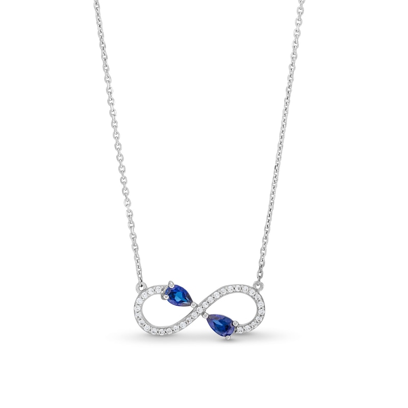 Pear-Shaped Blue and White Lab-Created Sapphire Infinity Necklace in Sterling Silver