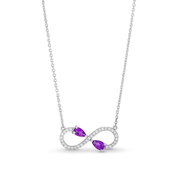 Pear-Shaped Amethyst and White Lab-Created Sapphire Infinity Necklace in Sterling Silver