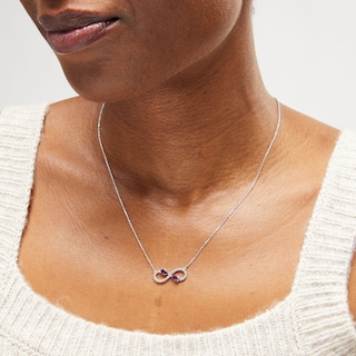 Pear-Shaped Amethyst and White Lab-Created Sapphire Infinity Necklace in Sterling Silver