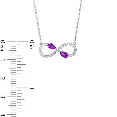 Pear-Shaped Amethyst and White Lab-Created Sapphire Infinity Necklace in Sterling Silver