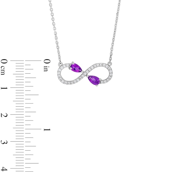 Pear-Shaped Amethyst and White Lab-Created Sapphire Infinity Necklace in Sterling Silver