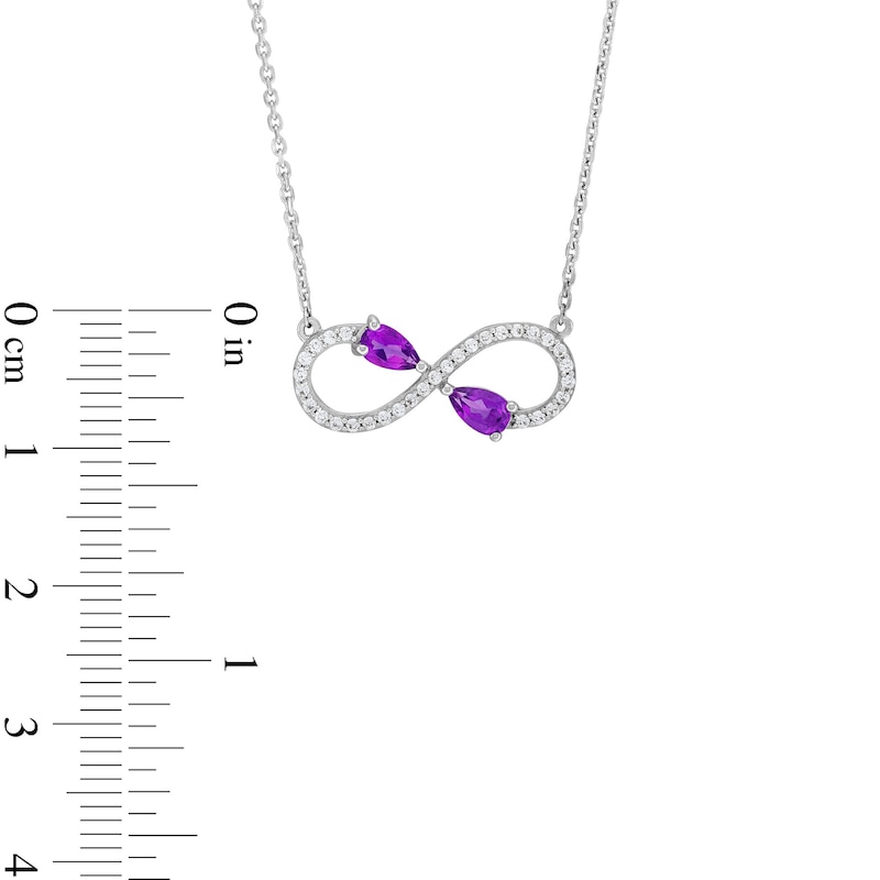 Pear-Shaped Amethyst and White Lab-Created Sapphire Infinity Necklace in Sterling Silver|Peoples Jewellers