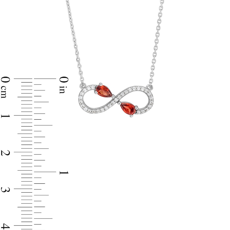 Pear-Shaped Garnet and White Lab-Created Sapphire Infinity Necklace in Sterling Silver