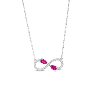 Pear-Shaped Lab-Created Ruby and White Lab-Created Sapphire Infinity Necklace in Sterling Silver