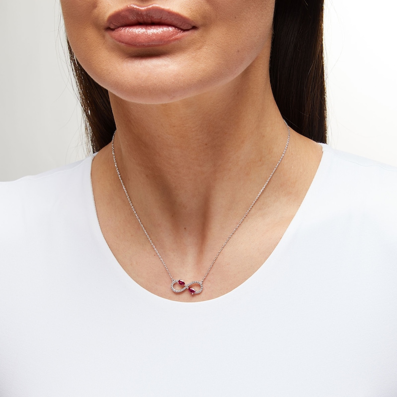 Pear-Shaped Lab-Created Ruby and White Lab-Created Sapphire Infinity Necklace in Sterling Silver|Peoples Jewellers