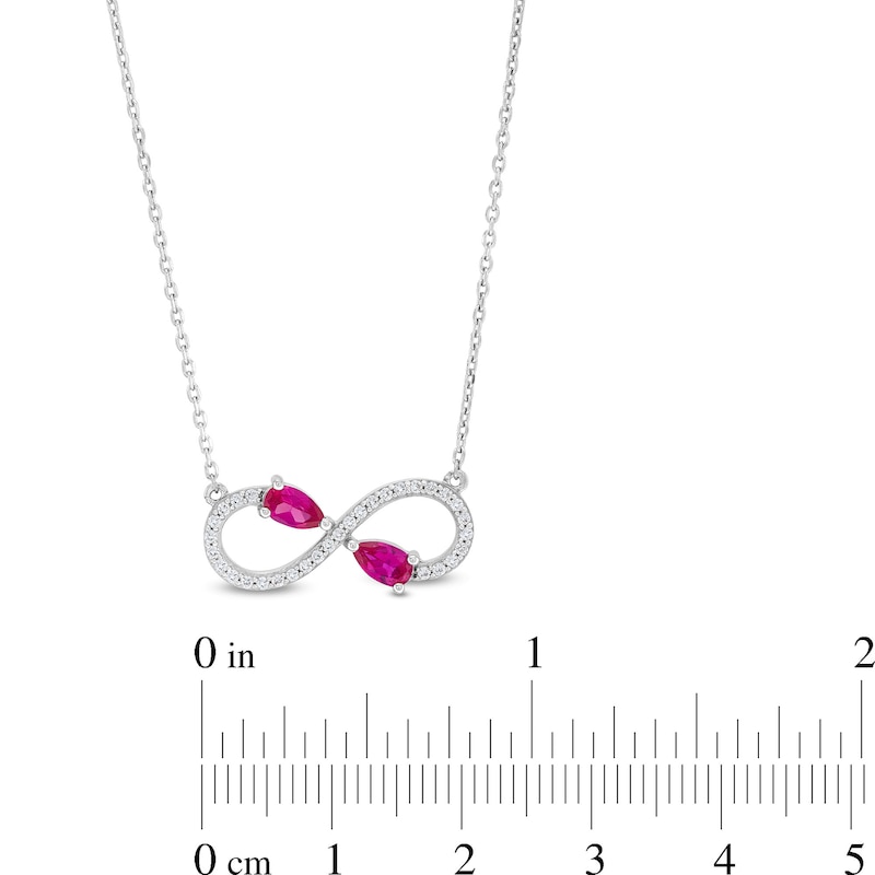 Pear-Shaped Lab-Created Ruby and White Lab-Created Sapphire Infinity Necklace in Sterling Silver