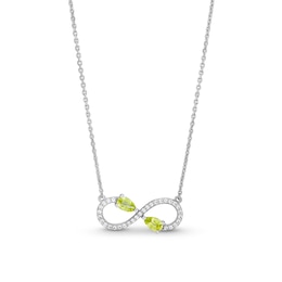 Pear-Shaped Peridot and White Lab-Created Sapphire Infinity Necklace in Sterling Silver