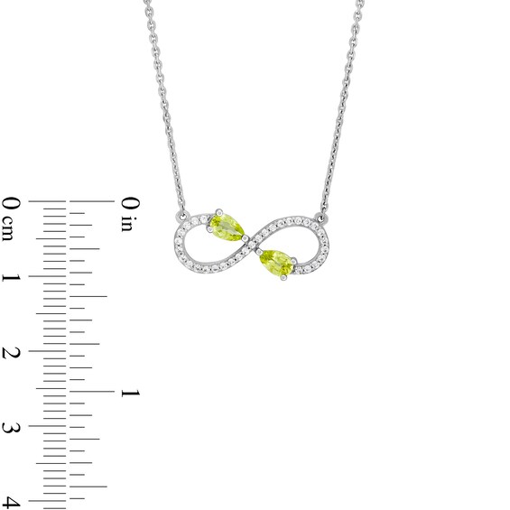 Pear-Shaped Peridot and White Lab-Created Sapphire Infinity Necklace in Sterling Silver