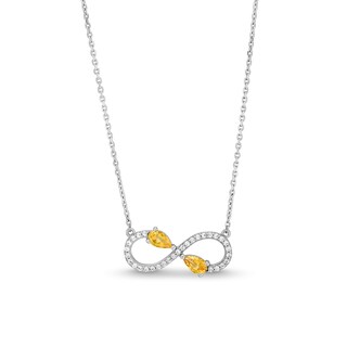 Pear-Shaped Citrine and White Lab-Created Sapphire Infinity Necklace in Sterling Silver