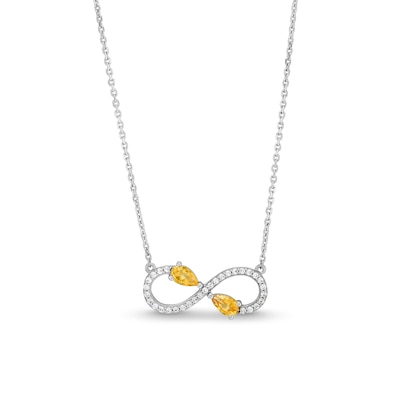 Pear-Shaped Citrine and White Lab-Created Sapphire Infinity Necklace in Sterling Silver