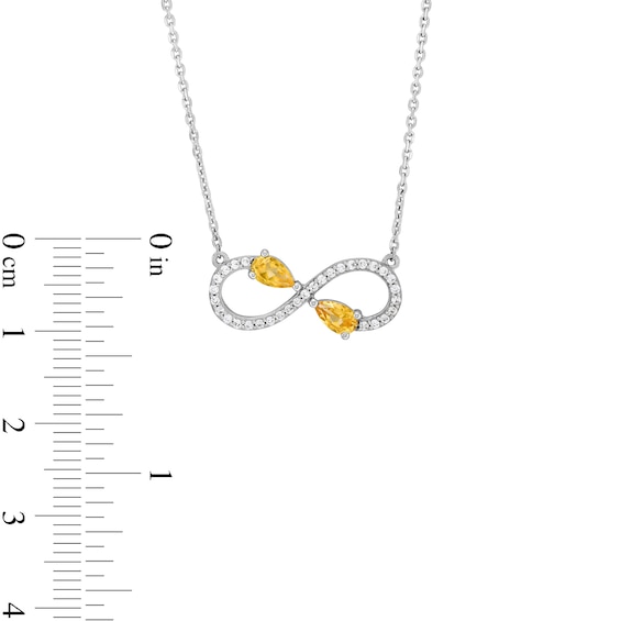 Pear-Shaped Citrine and White Lab-Created Sapphire Infinity Necklace in Sterling Silver