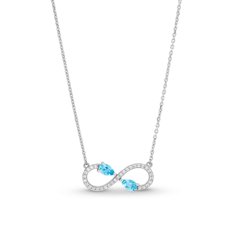 Pear-Shaped Swiss Blue Topaz and White Lab-Created Sapphire Infinity Necklace in Sterling Silver