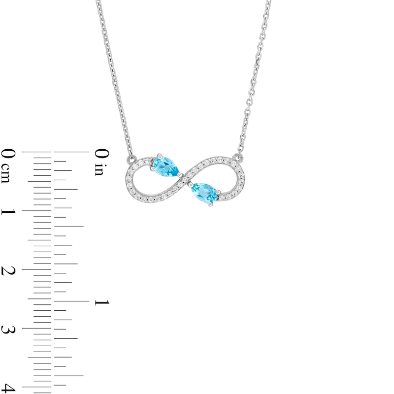 Pear-Shaped Swiss Blue Topaz and White Lab-Created Sapphire Infinity Necklace in Sterling Silver