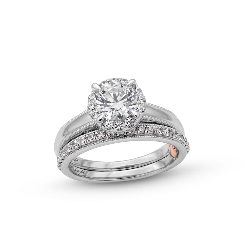 Perfect Fit 1.50 CT. T.W. Certified Lab-Created Diamond Frame Vintage-Style Bridal Set in 14K White Gold (F/SI2)|Peoples Jewellers