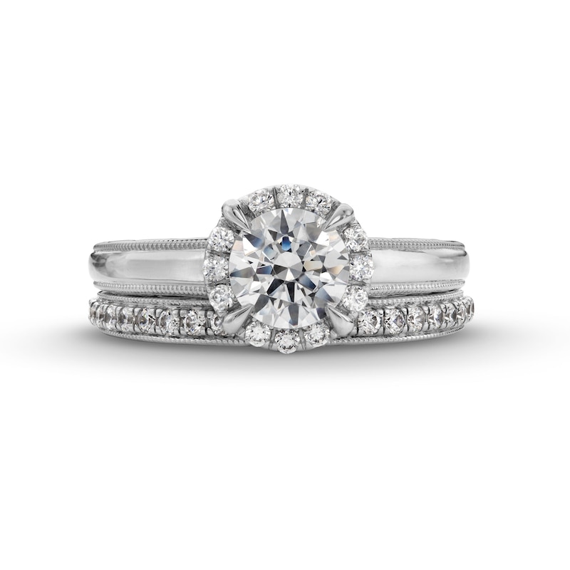 Perfect Fit 1.50 CT. T.W. Certified Lab-Created Diamond Frame Vintage-Style Bridal Set in 14K White Gold (F/SI2)