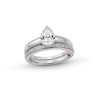 Thumbnail Image 1 of Perfect Fit 1.00 CT. T.W. Pear-Shaped Certified Lab-Created Diamond Vintage-Style Bridal Set in 14K White Gold (F/SI2)