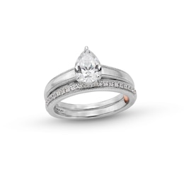 Perfect Fit 1.00 CT. T.W. Pear-Shaped Certified Lab-Created Diamond Vintage-Style Bridal Set in 14K White Gold (F/SI2)