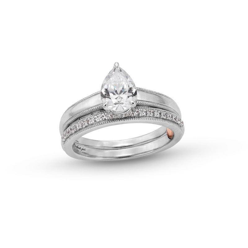 Perfect Fit 1.00 CT. T.W. Pear-Shaped Certified Lab-Created Diamond Vintage-Style Bridal Set in 14K White Gold (F/SI2)